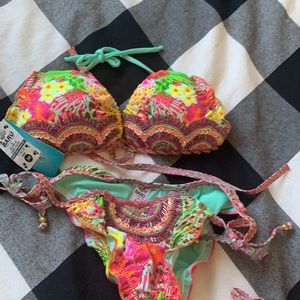 Beautiful pink/turquoise sequinned bikini size s